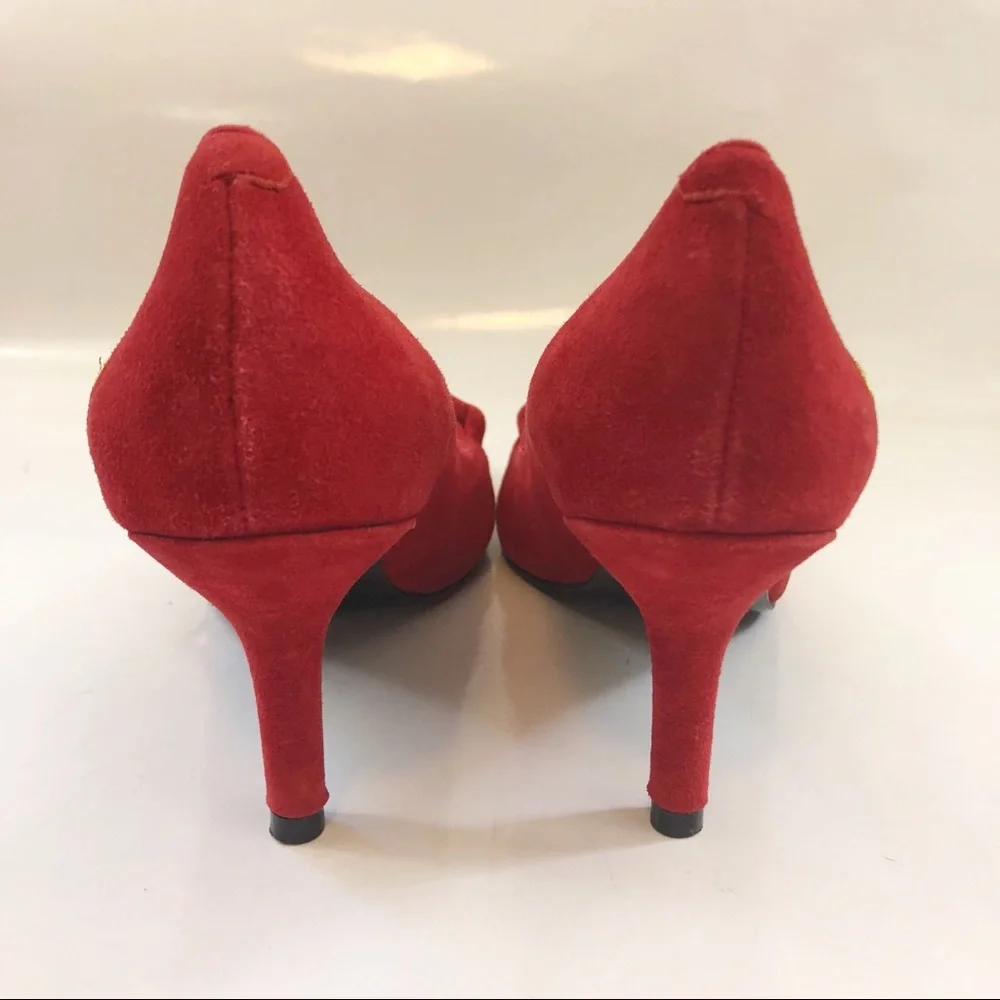 Love Moschino Red Suede Leather Heart Stiletto Heels Pumps